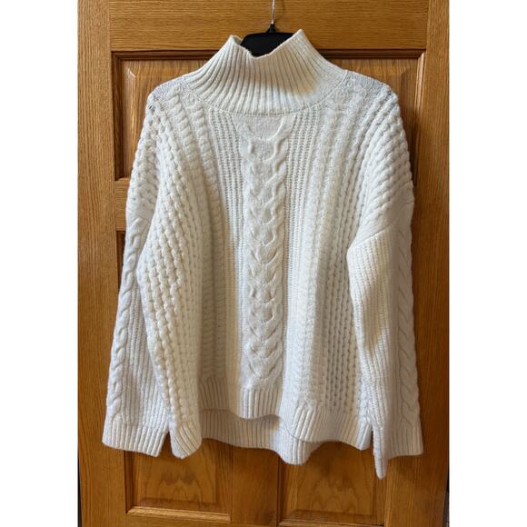 NORDSTROM Cream Fisherman High-Low Mock Neck Sweater - Picture 3 of 5